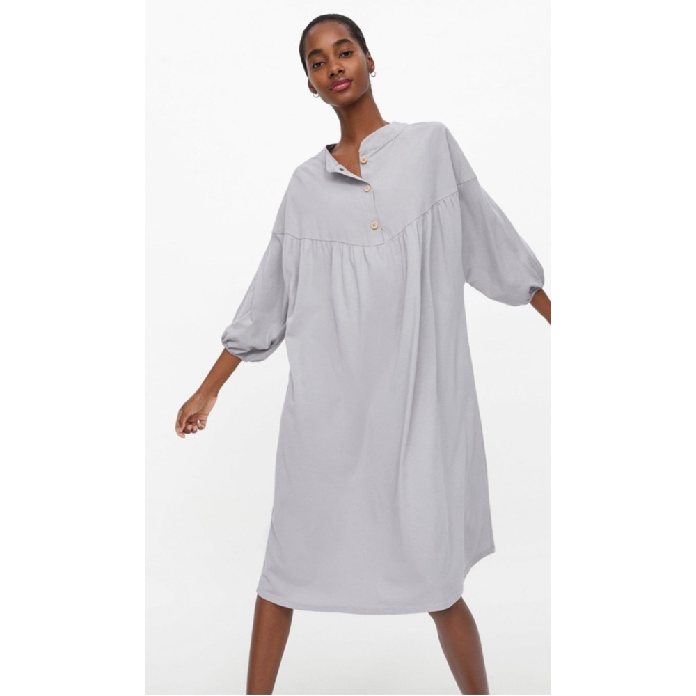 Zara buttoned oversized shirt dress gray XS